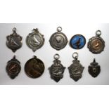 Seven Hallmarked Silver Bird related fobs weight 72.7g plus three base metal fobs