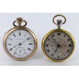 Tavennes gold plated open face pocket watch along with a Roskopk WWI award pocket watch.