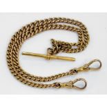 Hallmarked 9ct Gold pocket watch chain with "T" Bar, length approx. 39.5cm and weighing 31g