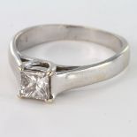 18ct white gold princess cut solitaire Diamond ring, approx 0.62ct, size N