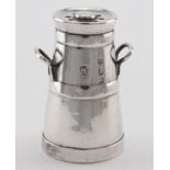 Silver miniature pepperette in the form of a milk churn, hallmarked 'SB, Birmingham 1904' (