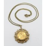 Half Sovereign 1911 set in a pendant mount and on a 9ct chain, total weight 12.3g