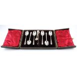 Boxed set of six Victorian silver teaspoons and sugar tongs hallmarked H& T Birmingham 1896.