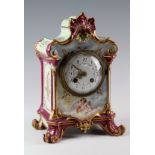 Royal Bonn mantle clock, circa 19th century, with 'L Marti' stamped movement, key present, height