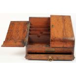 Victorian oak stationary box with drawer beneath, brass plaque to front, height 25cm, width 29cm,