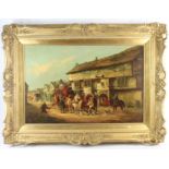 John Charles Maggs (1819-1895). Oil on canvas, depicting a stagecoach in a town setting, signed to