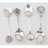 Four silver golf spoons, various hallmarks and marks. Weight 2¼oz approx