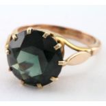 9ct Gold Ring with large Green synthetic stone size M weight 3.9g
