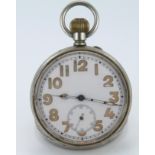 Goliath nickel cased pocket watch, the dial with arabic numerals and subsidiary seconds, approx 65mm