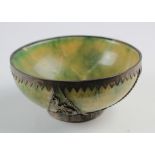 Oriental green marble and silvered brass bowl, circa 19th century, makers marks to base, diameter
