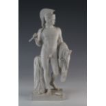 Bisque statue of a nude Roman centurion, circa late 19th century, stamped 'Eneret' to rear of