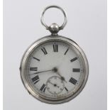 Silver Open face pocket watch, hallmarked Birmingham 1902. The white dial with bold roman numerals