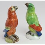 Two Meissen porcelain miniature figures, depicting parrots, one with slight chip to base, height