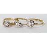 Three 18ct Gold Diamond set Rings weight 8.1g