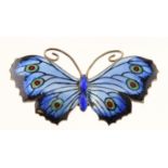 John Atkins and Sons large silver and blue enamel butterfly brooch, hallmarked Birmingham circa