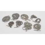 Nine silver pocket watch chains. Weight approx 241g
