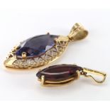 18ct Gold Amethyst set Pendant and Garnet set Pendant weight 7.1g