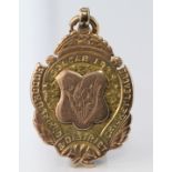 9ct Gold Huddersfield & Dist. Cricket League Colcar 1905 Fob Winner s 1905 J. Whitwam weight 14.1g