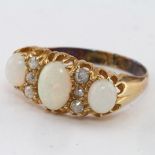 18ct Gold Ring set with Opals and Diamonds size L weight 3.5g
