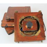 Mahogany Thornton Pickard plate camera, with Aldis Brothers lens, together with three mahogany plate