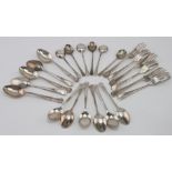 Mixed lot of silver flat ware comprising six pastry forks, two sets of six coffee spoons and five