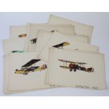 Aviation interest. A collection of twenty hand drawn coloured drawings depicting WWI aircraft,