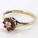 9ct Gold Ruby and Diamond Ring size M weight 1.4 grams