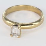 18ct gold emerald cut solitaire Diamond ring, approx 0.5ct, size M