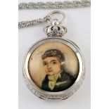 Portrait miniature. Oil on ivory (convex), depicting a gentleman, circa 19th century, contained in a