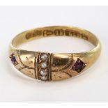 15ct Gold Pearl and Ruby set Ring size M weight 1.9g