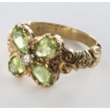 9ct Gold Peridot and Diamond set Ring size P weight 5.2g