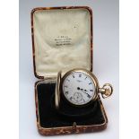 Colliery interest. Waltham half hunter pocket watch in gold plated Dennison Star Case, enamel dial