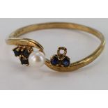 9ct Gold Sapphire and Pearl Ring (1 stone missing) size N weight 1.0 gram