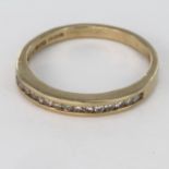 9ct Gold Ring with 15 channel set Diamonds size K weight 1.6g