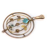 9ct Gold Art Deco style pendant with paste Blue stones weight 1.7g