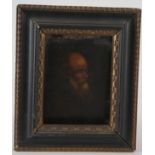 Oil on board, depicting a bearded gentleman, circa 19th century, decorated wooden frame, image