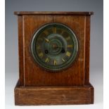 Oak cased mantle clock, with 'Japy Freres' movement, circa 19th century, Roman numerals to dial, key
