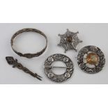 Mixed lot of Iona inspired silver jewellery comprising a gem set Robert Allison brooch (Glasgow