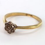 18ct Gold Diamond floral set Ring size L weight 1.9 grams