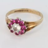 9ct Gold Ruby and CZ Ring size M weight 2.4g