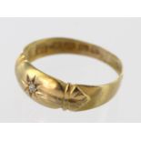 18ct Gold Gypsy style Diamond set Ring size P weight 1.9g