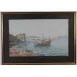 Y. Gianni (19th century). Watercolour, depicting boats in an Italian bay, signed by artist to