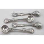 Four Victorian silver Victoria pattern salt spoons, London 1855/6 by John Whiting. Weight 4oz