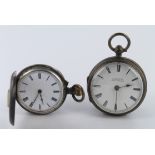 Two Ladies silver pocket watches, half hunter 1886 along with an open face example by H Samuel