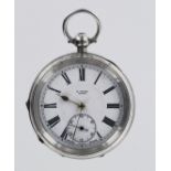 Silver open face pocket watch by H.Stone Leeds, hallmarked Birmingham 1913, the white dial with