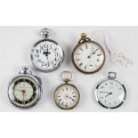 Omega base metal pocket watch circa 1900 along with four other later fob/pocket watches