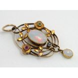 15ct opal pendant, by Murrle Bennett & Co. Set with a central cabochon opal and a smaller