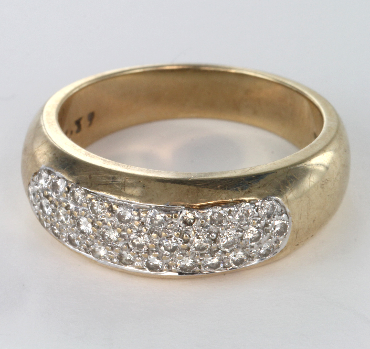 9ct Gold Ring pave set with small Diamonds size N weight 5.6g