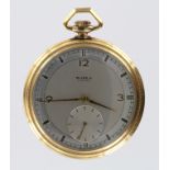 Buren gold plated open face top wind pocket watch, working when catalogued