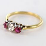 Yellow Metal (tests 18ct) Ruby and Diamond Ring 0.20 ct weight size K weight 2.3g